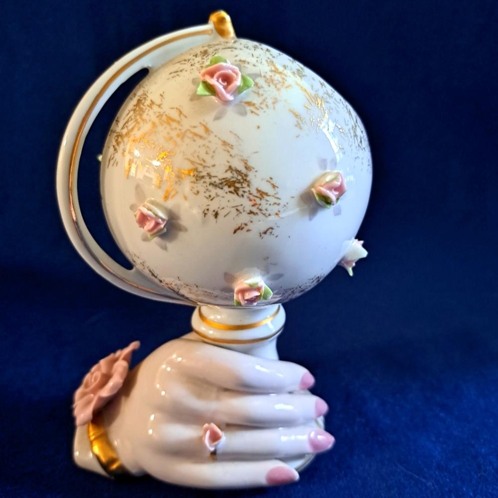 Napco Porcelain Hand Vase HoldingAGlobe--Rare